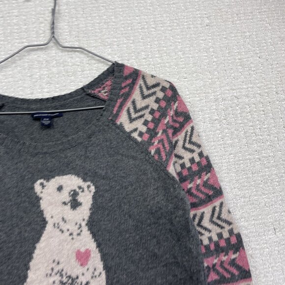 American Eagle Outfitters Love Polar Bear Grey / Pink Nordic Sweater Wom M - Picture 5 of 14